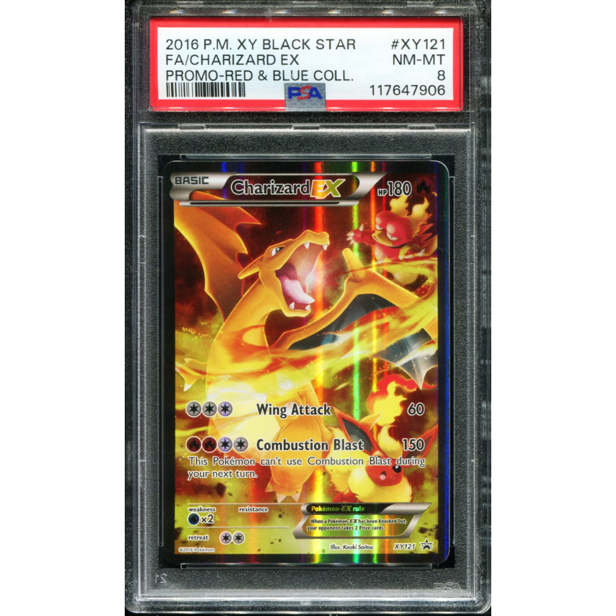 POKEMON TCG - CHARIZARD EX XY121 POKEMON PSA 8 RED & BLUE COLLECTION PROMO