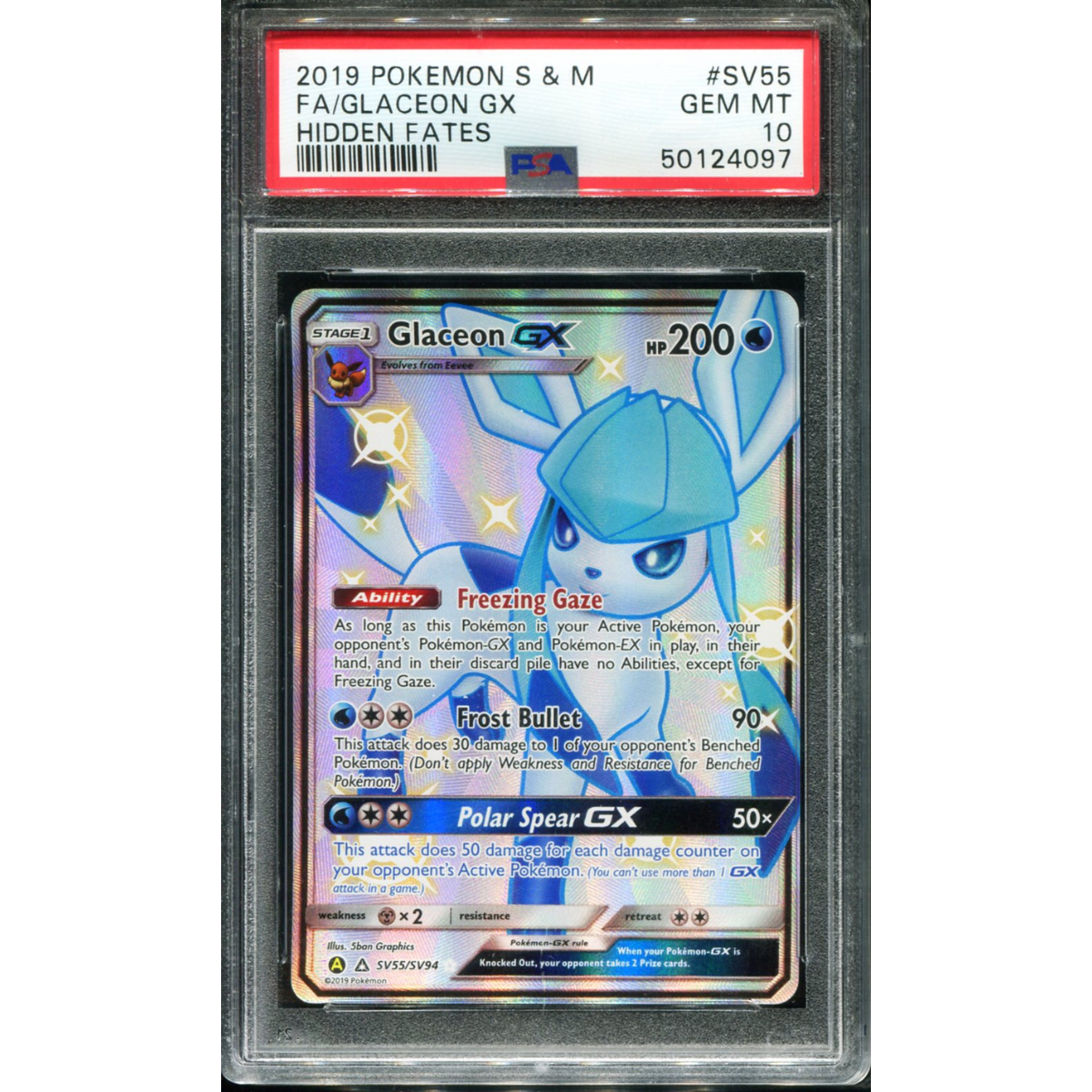 POKEMON TCG - GLACEON GX SV55/SV94 POKEMON PSA 10 HIDDEN FATES SHINY VAULT