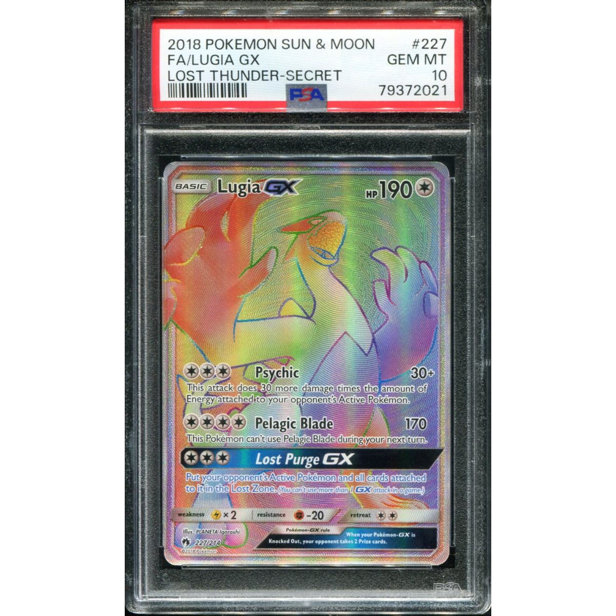 POKEMON TCG - LUGIA GX 227/214 POKEMON PSA 10 LOST THUNDER SECRET RARE