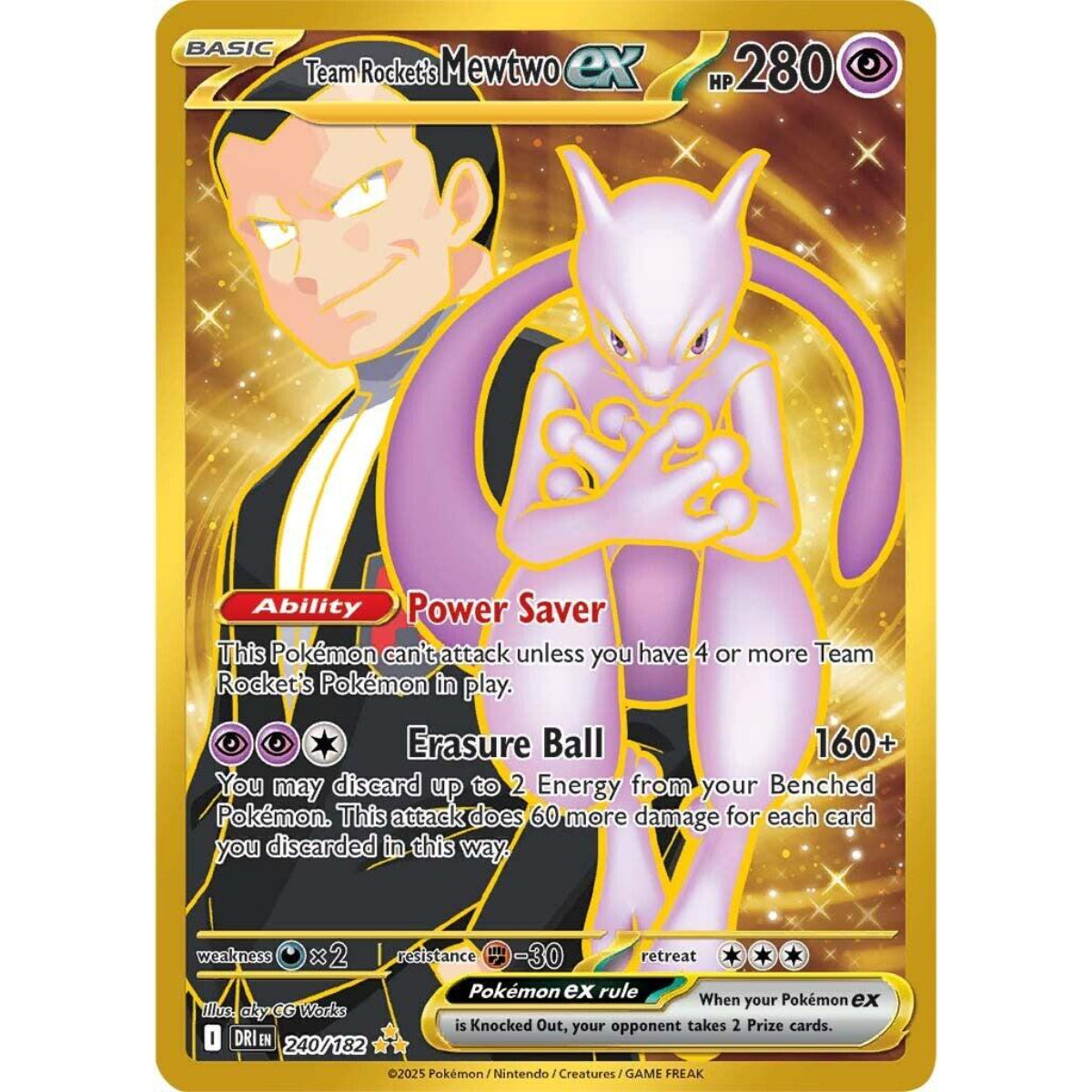 POKEMON TCG - TEAM ROCKET'S MEWTWO EX 240/182 DESTINED RIVALS GOLD