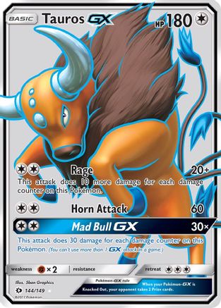 POKEMON TCG - Tauros GX (Full Art) 144 SM Base Set - Ultra Rare