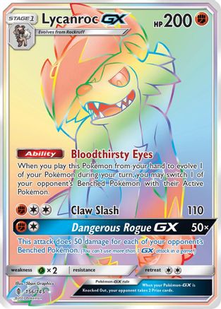 POKEMON TCG - Lycanroc GX (Secret) 156 SM Guardians Rising - Secret Rare