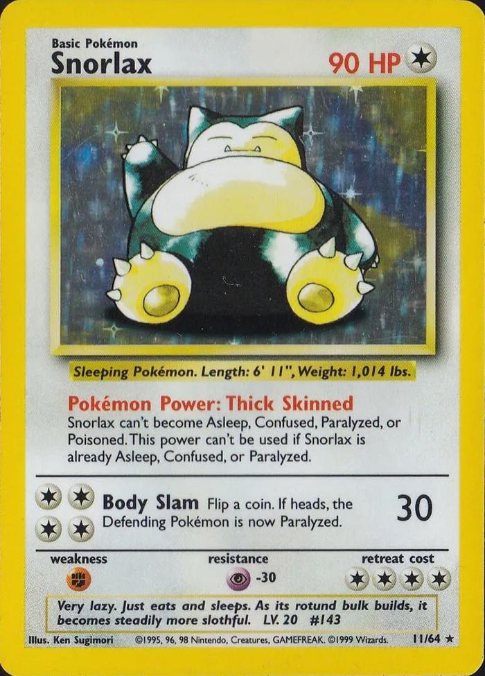 POKEMON TCG - SNORLAX 11/64 JUNGLE NO SYMBOL HOLO RARE (MP-HP)