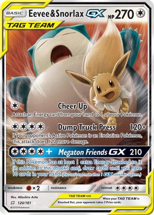 POKEMON TCG - Eevee & Snorlax GX 120 SM Team Up - Ultra Rare