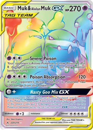 POKEMON TCG - Muk & Alolan Muk GX (Secret) 220 SM Unbroken Bonds - Secret Rare