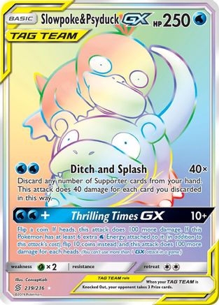 POKEMON TCG - Slowpoke & Psyduck GX (Secret) 239 SM Unified Minds - Secret Rare