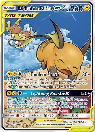 POKEMON TCG - Raichu & Alolan Raichu GX (Alternate Full Art) SM Unified Minds - Ultra Rare
