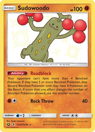 POKEMON TCG - Sudowoodo SV20/SV94 Hidden Fates Shiny Vault - Shiny Holo Rare