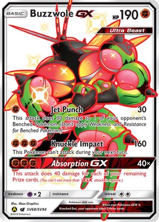 POKEMON TCG - Buzzwole GX SV68/SV94 Hidden Fates Shiny Vault - Shiny Holo Rare