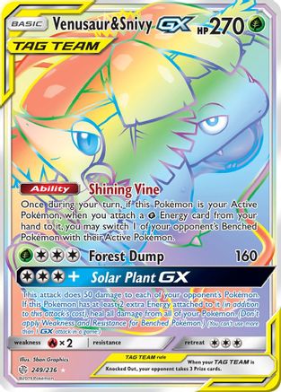 POKEMON TCG - Venusaur & Snivy GX (Secret) 249 SM Cosmic Eclipse - Secret Rare