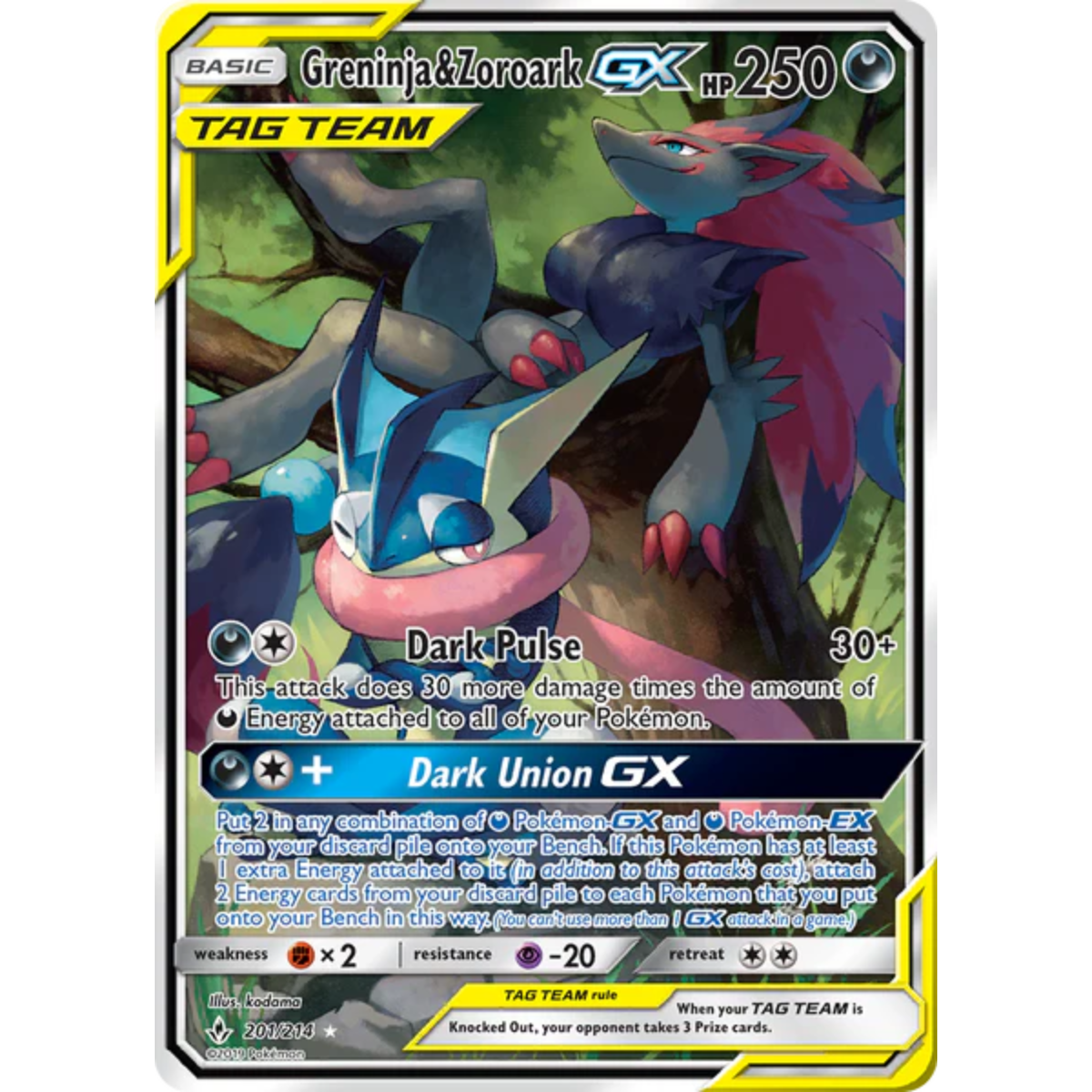 POKEMON TCG - GRENINJA & ZOROARK GX 201/214 UNBROKEN BONDS ALTERNATE ART