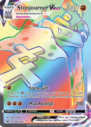 POKEMON TCG - Stonjourner VMAX (Secret) 205/202 SWSH01 Sword & Shield Base Set - Secret Rare
