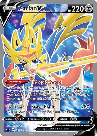 POKEMON TCG - Zacian V (Full Art) 195/202 SWSH01 Sword & Shield Base Set - Ultra Rare