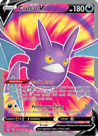 POKEMON TCG - Crobat V (Full Art) 182/189 SWSH03 Darkness Ablaze - Ultra Rare