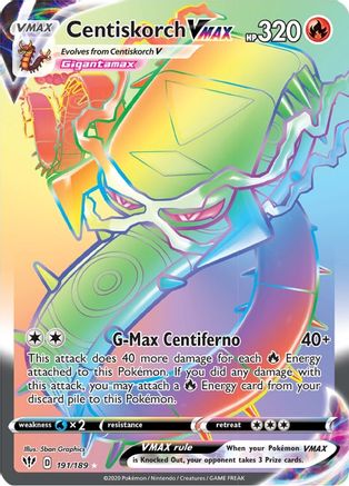 POKEMON TCG - Centiskorch VMAX (Secret) 191/189 SWSH03 Darkness Ablaze - Secret Rare