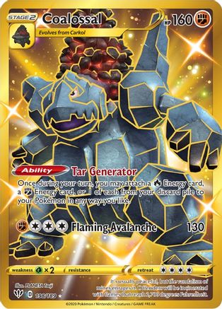 POKEMON TCG - Coalossal (Secret) 198/189 SWSH03 Darkness Ablaze - Secret Rare