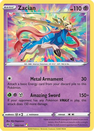 POKEMON TCG - Zacian 082/185 SWSH04 Vivid Voltage - Amazing Rare