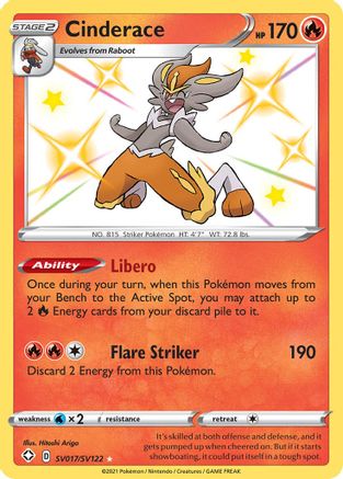 POKEMON TCG - Cinderace SV017/SV122 Shining Fates Shiny Vault - Shiny Holo Rare