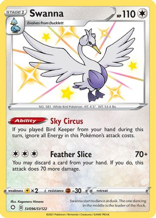 POKEMON TCG - Swanna SV096/SV122 Shining Fates Shiny Vault - Shiny Holo Rare