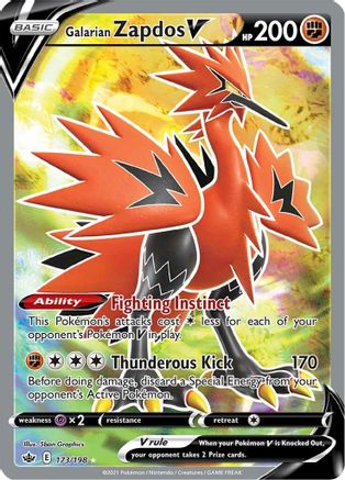 POKEMON TCG - Galarian Zapdos V (Full Art) 173/198 SWSH06 Chilling Reign - Ultra Rare