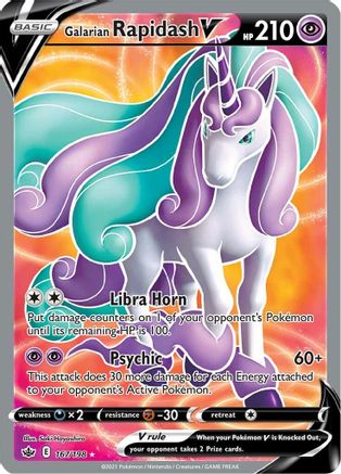 POKEMON TCG - Galarian Rapidash V (Full Art) 167/198 SWSH06 Chilling Reign - Ultra Rare