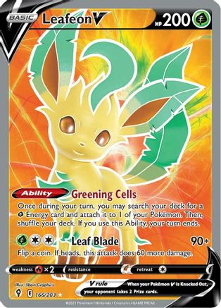 POKEMON TCG - Leafeon V (Full Art) 166/203 SWSH07 Evolving Skies - Ultra Rare