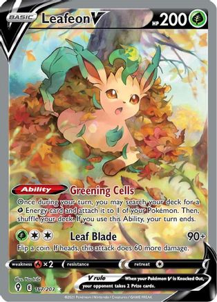 POKEMON TCG - Leafeon V (Alternate Full Art) 167/203 SWSH07 Evolving Skies - Ultra Rare