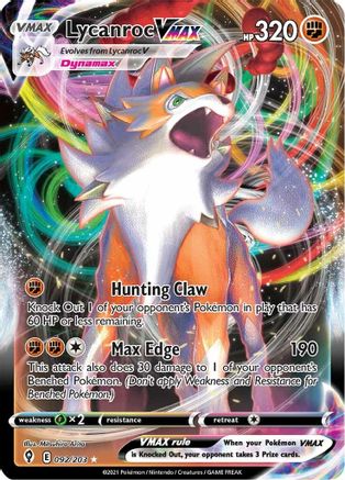POKEMON TCG - Lycanroc VMAX 092/203 SWSH07 Evolving Skies - Ultra Rare