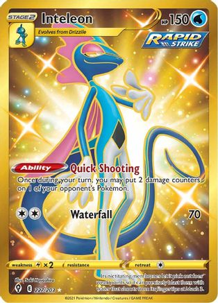 POKEMON TCG - Inteleon (Secret) 227/203 SWSH07 Evolving Skies - Secret Rare