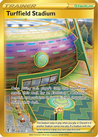 POKEMON TCG - Turffield Stadium (Secret) 234/203 SWSH07 Evolving Skies - Secret Rare