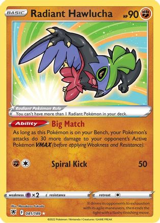 POKEMON TCG - Radiant Hawlucha 081/189 SWSH10 Astral Radiance - Radiant Rare