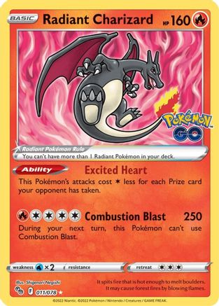 POKEMON TCG - Radiant Charizard 011/078 Pokemon GO - Radiant Rare
