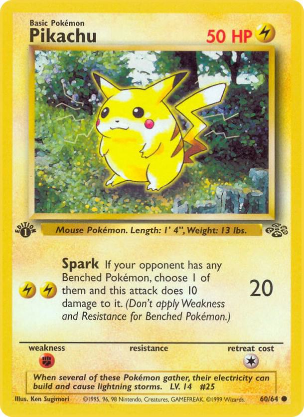 POKEMON TCG - PIKACHU 60/64 FIRST EDITION JUNGLE NON HOLO (MP-LP)