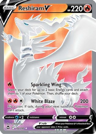 POKEMON TCG - Reshiram V (Full Art) 172/195 SWSH12 Silver Tempest - Ultra Rare