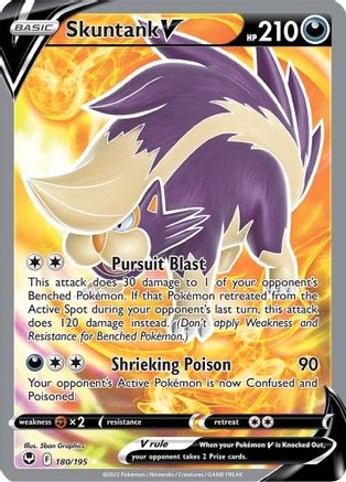 POKEMON TCG - Skuntank V (Full Art) 180/195 SWSH12 Silver Tempest - Ultra Rare