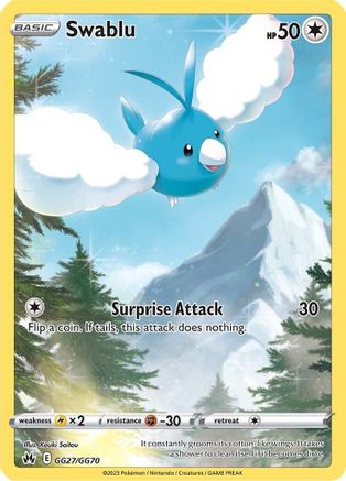 POKEMON TCG - Swablu GG27/GG70 Crown Zenith Galarian Gallery - Ultra Rare