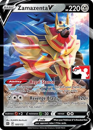 POKEMON TCG - Zamazenta V 105/172 Prize Pack Series Cards - Ultra Rare