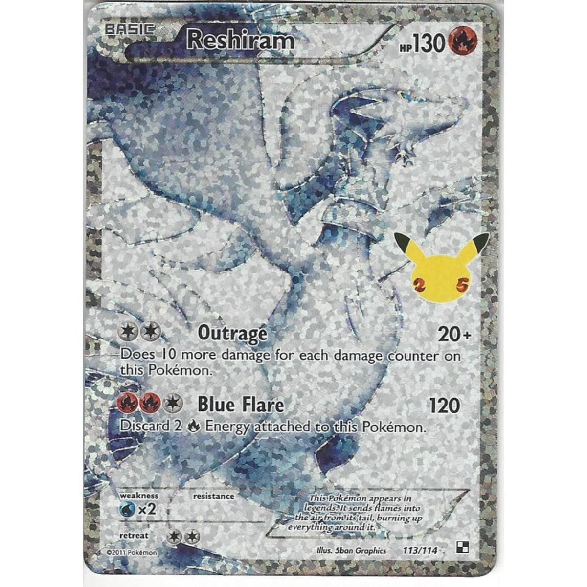 POKEMON TCG - RESHIRAM 113/114 CELEBRATIONS CLASSIC COLLECTION FULL ART