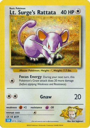 POKEMON TCG - Lt. Surge's Rattata 015/034 Trading Card Game Classic - Classic Collection