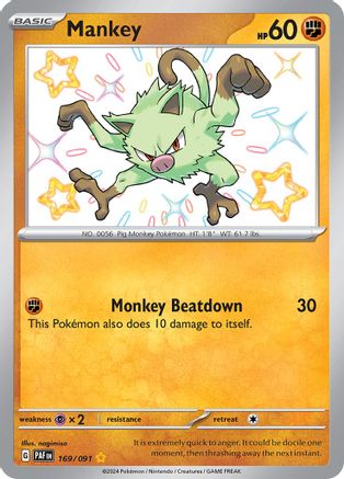 POKEMON TCG - Mankey 169/091 SV Paldean Fates - Shiny Rare
