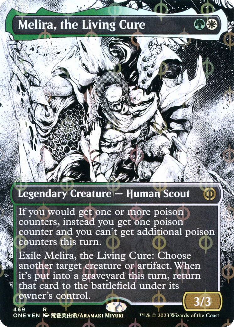 MAGIC: THE GATHERING - Melira, the Living Cure (Borderless) (Step-and-Compleat Foil) (ONE-469) - Phyrexia: All Will Be One: (Showcase) (Borderless) Foil