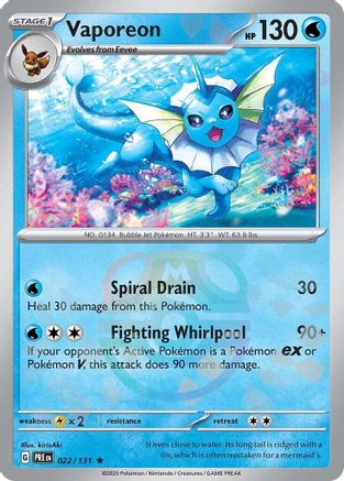 POKEMON TCG - Vaporeon (Master Ball Pattern) 022/131 SV Prismatic Evolutions - Rare