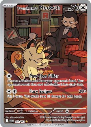 POKEMON TCG - Team Rocket's Meowth 203/182 SV10 Destined Rivals - Illustration Rare