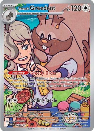 POKEMON TCG - Arven's Greedent 205/182 SV10 Destined Rivals - Illustration Rare