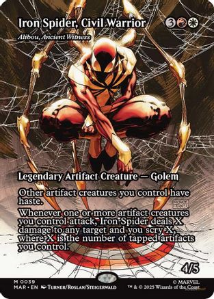 MAGIC: THE GATHERING - Iron Spider, Civil Warrior - Alibou, Ancient Witness (Borderless) (MAR-039) - Marvel Eternal-Legal