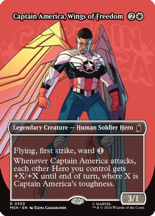 MAGIC: THE GATHERING - Captain America, Wings of Freedom (Borderless) (MSH-353) - Marvel Super Heroes Foil