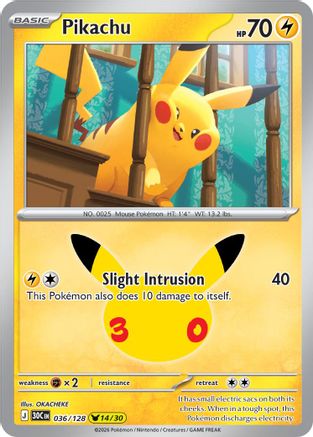 POKEMON TCG - Pikachu 036/128 ME 30th Celebration - Pikachu Rare