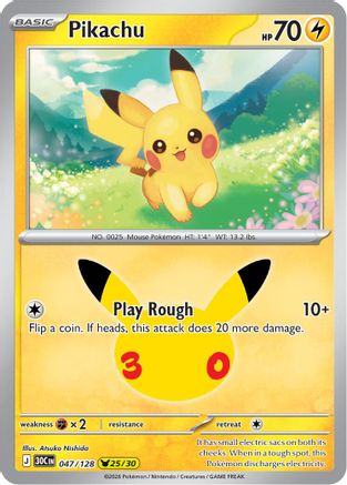POKEMON TCG - Pikachu 047/128 ME 30th Celebration - Pikachu Rare