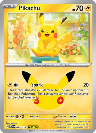 POKEMON TCG - Pikachu 025/128 ME 30th Celebration - Pikachu Rare