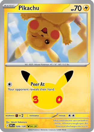 POKEMON TCG - Pikachu 026/128 ME 30th Celebration - Pikachu Rare